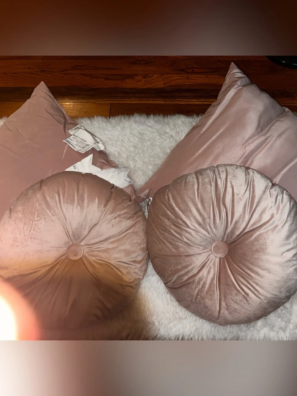 Ikea Blush Pink Velvet Round Throw Pillow Set - m